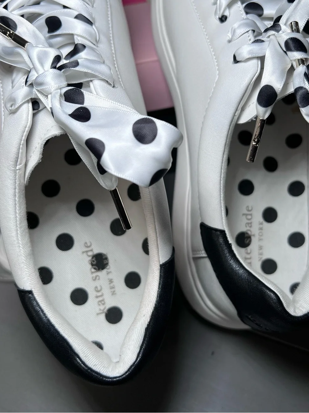 Kate Spade White Leather Sneakers with Black Heel Tab Size 10